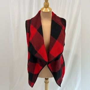 Red & Black Buffalo Plaid Cozy Flannel Sleeveless Jacket Vest‎